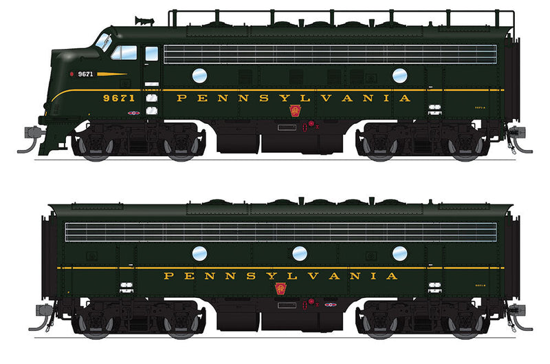 EMD F7 A-B Phase I Set w/Sound & DCC - Paragon3 -- Pennsylvania Railroad #9671A, 9671B (Brunswick Green, Single-Stripe)