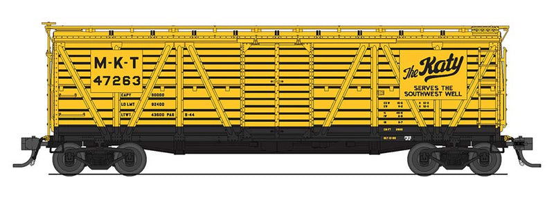 PRR K7 Stock Car with Cattle Sounds - Ready to Run -- Missouri-Kansas-Texas (yellow, black, Katy Logo)