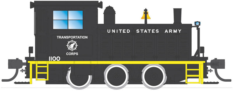 Plymouth WLG-8 35-Ton Switcher w/DCC -- United States Army Transportation Corp. #1100 (black, yellow)