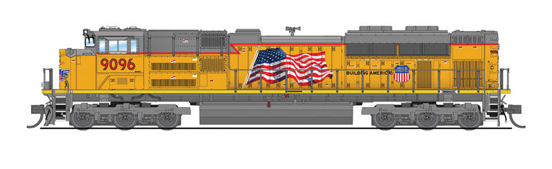 EMD SD70ACe - Sound and DCC - Paragon3(TM) -- Union Pacific 9096 (Armour Yellow, gray, US Flag, Building America Logo)