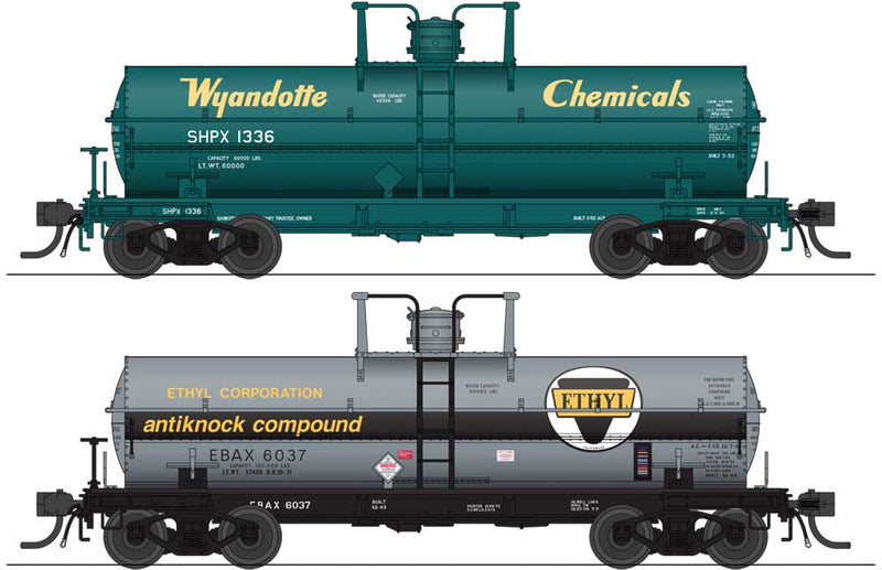 6000-Gallon Tank Car 2-Pack - Ready to Run -- Variety Set G: Wyandotte 1336, Ethyl Corp 6038 (1960s Schemes)