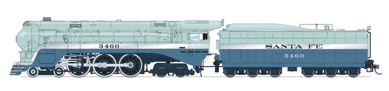 3461 Class 4-6-4 Hudson - Standard DC - Stealth Brass Hybrid -- Santa Fe #3460 (Blue Goose, As-Delivered, No # on Tender; blue, white)