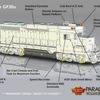 EMD GP30u Low Nose - Sound and DCC - Paragon4(TM) -- Santa Fe #2723 (Warbonnet, blue, yellow)