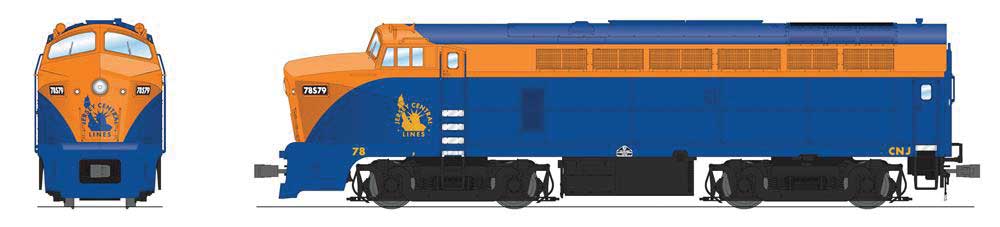 Baldwin RF16 Sharknose A-Unpowered B Set w/Sound & DCC - Paragon4(TM) -- Central Railroad of New Jersey #78, S (Fantasy Scheme, blue, tangerine)-1