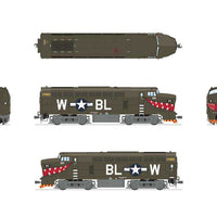 Baldwin RF16A Sharknose A - Sound & DCC - Paragon4(TM) -- US Army Air Force #801 (Fantasy Scheme, green, red Mouth w/Teeth)