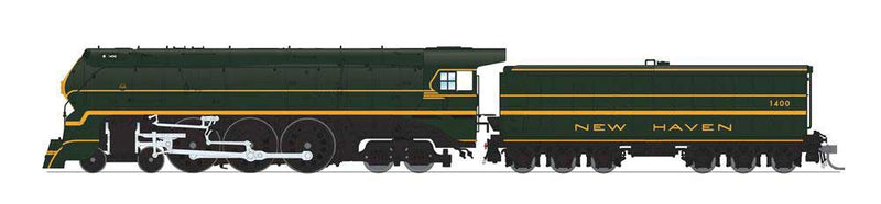 Class I-5 4-6-4 - Sstandard DC - Stealth Brass Hybrid -- New Haven #1400 (Fantasy Scheme, green, yellow)