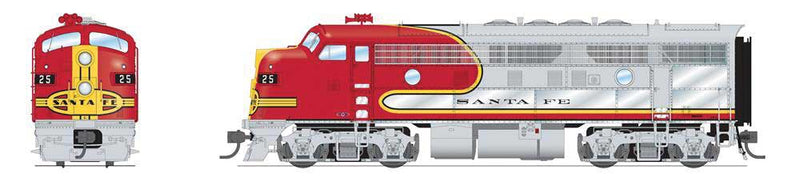 EMD F3 A-Unpowered B Set - Sound and DCC - Paragon4(TM) -- Santa Fe #25L, 25A (1960s, Warbonnet, silver, red)-1