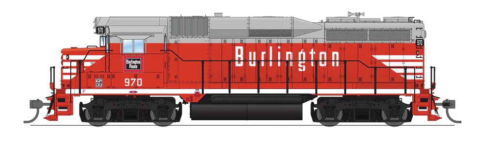 EMD GP30 - Sound and DCC - Paragon4(TM) -- Chicago, Burlington & Quincy #970 (Chinese Red, gray, white)-1