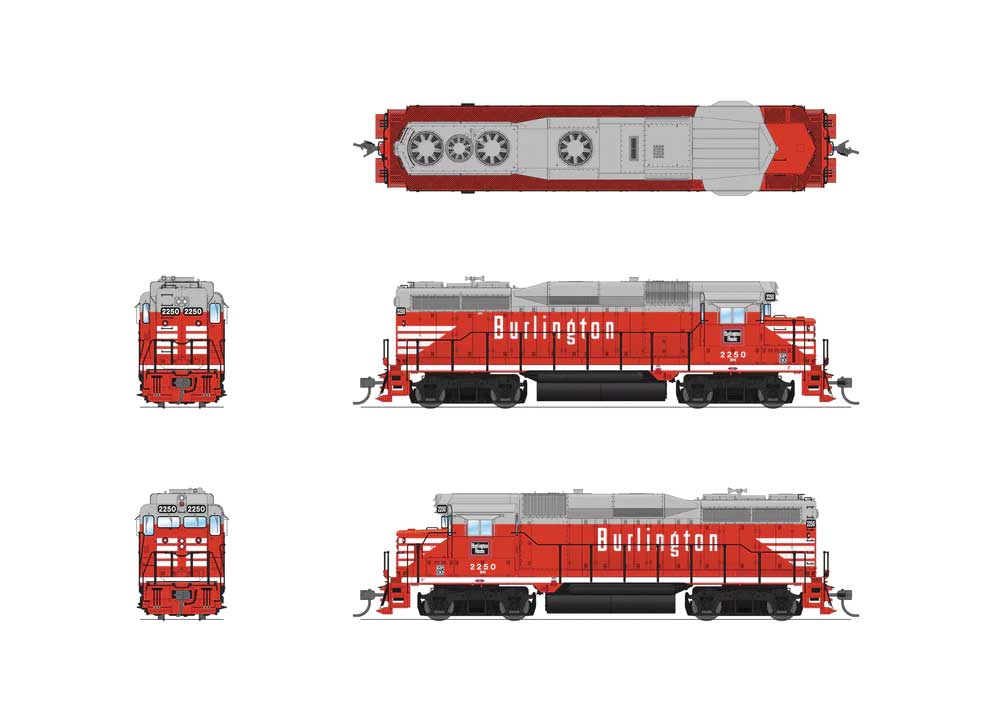 EMD GP30 - Sound and DCC - Paragon4(TM) -- Burlington Northern #2250 (Renumbered Ex-CB&Q, Chinese Red, gray, white)-2