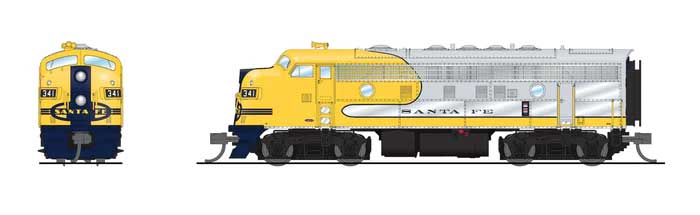 EMD F7A - Sound and DCC - Paragon4(TM) -- Santa Fe #344 (Yellowbonnet, silver, yellow, blue)-1