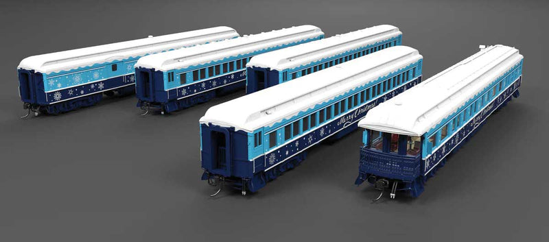Heavyweight 5-Car Combine, 3 P70 Coach, Business Car Set - Ready to Run -- Christmas (blue, white)