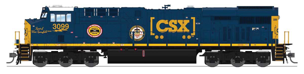 GE ES44AC GEVO - Standard DC - Stealth -- CSX #3099 Spirit of West Springfield (blue, yellow, Boxcar Logo)-1