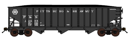 70-Ton 14-Panel 3-Bay Hopper w/Load 2-Pack - Ready to Run -- Pittsburg & Shawmut (black, white)
