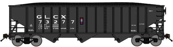 70-Ton 3-Bay 14-Panel Hopper w/Load 2-Pack - Ready to Run -- Great Lakes Carbon GLCX (black)