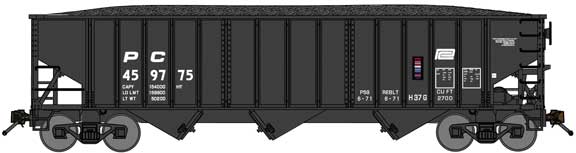 70-Ton 3-Bay 14-Panel Hopper w/Load - Ready to Run -- Penn Central #459815 (Post-1974, black, Small Logo)