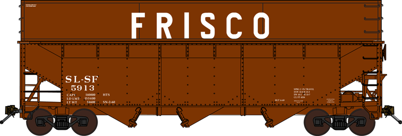 Offset-Side 3-Bay Wood Chip Hopper w/Flat Side Extensions - Ready to Run -- St. Louis-San Francisco (Boxcar Red, Billboard Frisco Lettering)