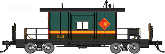 Short Body Bay Window Caboose - Ready to Run -- Toledo Peoria & Western #525 (green, yellow, black)