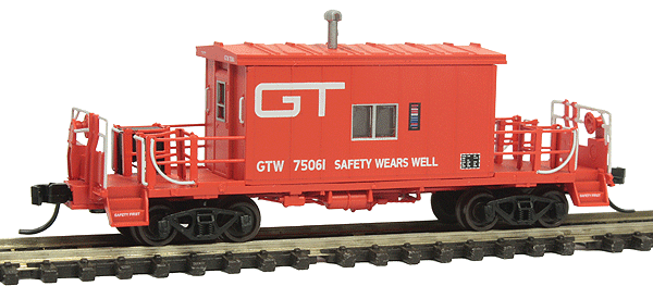 Steel Transfer Caboose - Ready to Run -- Grand Trunk Western #75061 (red, white, Safety Wears Well Slogan)