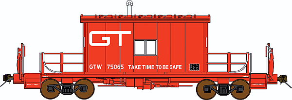 Steel Transfer Caboose - Ready to Run -- Grand Trunk Western #75065 (red, white, Take Time To Be Safe Slogan)