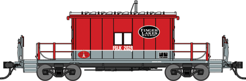 Steel Transfer Caboose - Ready to Run -- Finger Lakes Railway FGLK #202 (red, gray, Radio Reciever)