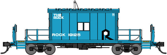 Short-Roof Transfer Caboose - Ready to Run -- Rock Island blue #19125 (blue, white, black, The Rock Slogan)