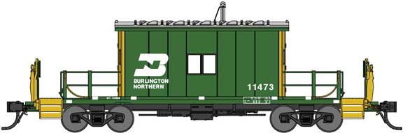 Steel Transfer Caboose w/Short Roof - Ready to Run -- Burlington Northern 11473 (Cascade Green, yellow, white)
