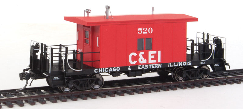 Steel Transfer Caboose w/Long Roof - Ready to Run -- Chicago & Eastern Illinois #520 (red, black)