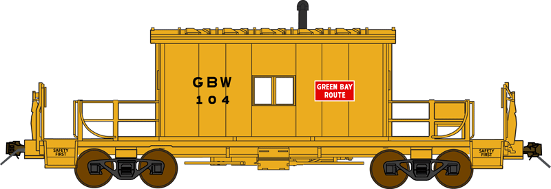 Steel Transfer Caboose w/Short Roof - Ready to Run -- Green Bay & Western #102 (yellow, red)-1
