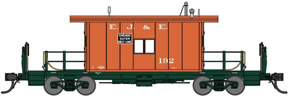 Steel Transfer Caboose w/Long Roof - Ready to Run -- Elgin, Joliet & Eastern 192 (orange, green, Outer Belt Line Slogan)