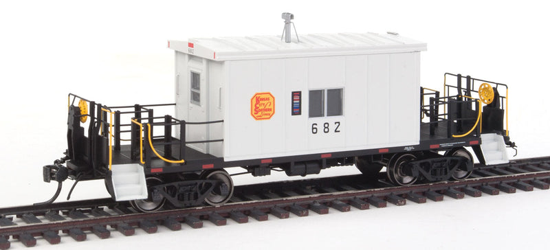 Steel Transfer Caboose w/Short Roof - Ready to Run -- Kansas City Southern #682 (white, black, yellow, red Conspicuity Marks)