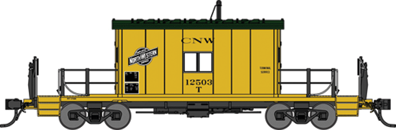 Steel Transfer Caboose w/Short Roof - Ready to Run -- Chicago & North Western #12503 (yellow, green, Employee Owned Logo)