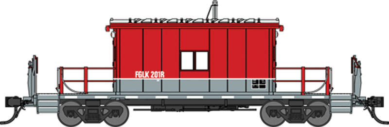 Steel Transfer Caboose w/Short Roof - Ready to Run -- Finger Lakes Railway FGLK #201 (red, gray)