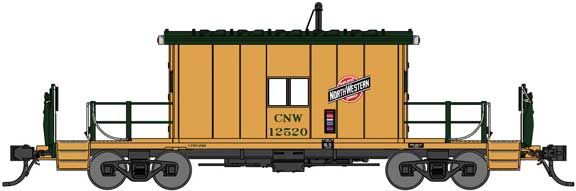 Steel Transfer Caboose w/Short Roof - Ready to Run -- Chicago & North Western 12520 (yellow, green)