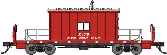 Steel Transfer Caboose w/Short Roof - Ready to Run -- Great Northern X179 (red, silver, Be Wise Beware Be Safe Slogan)