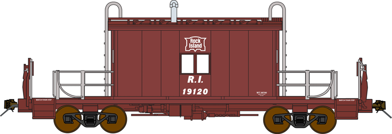 Steel Transfer Caboose w/Short Roof - Ready to Run -- Rock Island #19120 (Boxcar Red, Logo over Window)