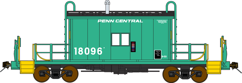 Steel Transfer Caboose w/Short Roof - Ready to Run -- Penn Central #18096 (Jade Green, black, yellow)