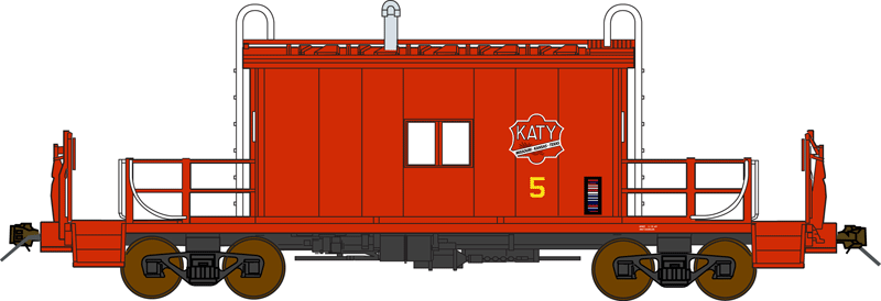 Steel Transfer Caboose w/Short Roof - Ready to Run -- Missouri-Kansas-Texas #5 (red, Katy Logo)