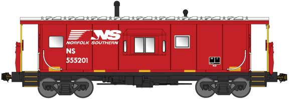 International Car Half-Bay Window Caboose - Ready to Run -- Norfolk Southern #555201 (Shoving Platform; red, white; Medium Horse Head Lo