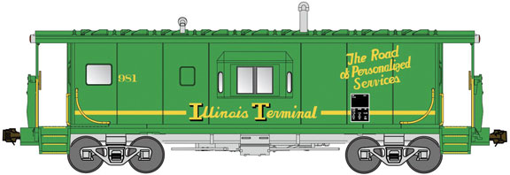 International Car Half-Bay Window Caboose - Ready to Run -- Illinois Terminal 981 (green, yellow, Road of Personalized Services Slogan)-1