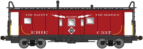 International Car Bay Window Caboose Phase 1 - Ready to Run -- Erie 337 (red, black, white, radio equipped graphics)