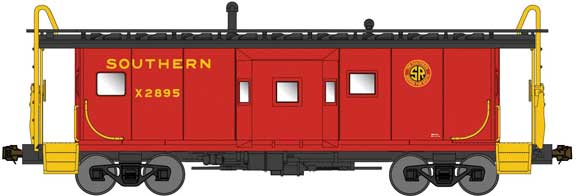 International Car Bay Window Caboose Phase 1 - Ready to Run -- Southern Railway X3148 (Transition Era, red, black, yellow, SR Logo)