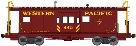 International Car Bay Window Caboose Phase 3 - Ready to Run -- Western Pacific 438 (1955-56 As-Delivered, Mineral Red, yellow)