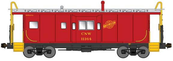 International Car Bay Window Caboose Phase 3 - Ready to Run -- Chicago & North Western 11180 (red, yellow lettering, silver)
