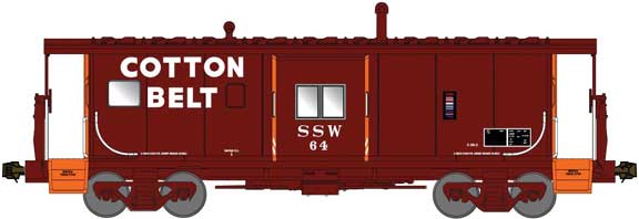 International Car Bay Window Caboose Phase 4 - Ready to Run -- Cotton Belt SSW 64 (Boxcar Red, orange, white)