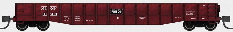 52'6" 15-Panel Mill Gondola - Heavily Dented Sides - Ready to Run -- St. Louis-San Francisco #61635 (Boxcar Red, white, black Frisco Coonskin Log