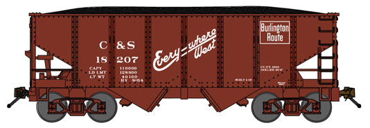 USRA 30'6" 2-Bay Hopper 3-Pack - Ready to Run -- Colorado & Southern (Boxcar Red, Burlington Logo, Everywhere West Slogan)