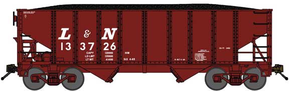8-Panel 2-Bay Open Hopper with Load - Ready to Run -- Louisville & Nashville 134011 (1965 Rebuild, Boxcar Red)