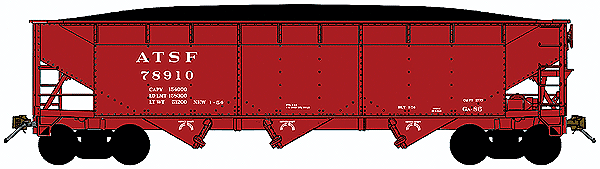 70-Ton Offset-Side 3-Bay Hopper w/Load 3-Pack - Ready to Run -- Atchison, Topeka & Santa Fe (1950s Scheme; Boxcar Red, No Logo)
