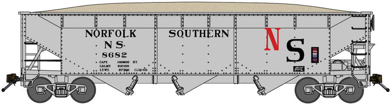 70-Ton Offset-Side 3-Bay Hopper w/Sand 2-Pack - Ready to Run -- Original Norfolk Southern (gray, black, red, Large NS)