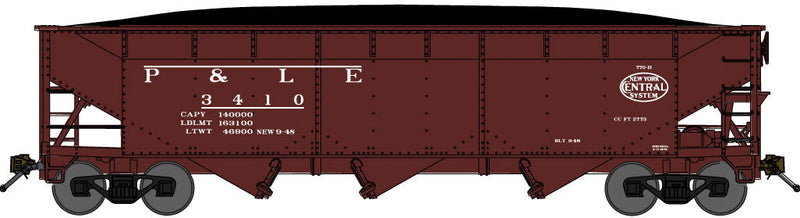 70-Ton Offset-Side 3-Bay Hopper w/Load - Ready to Run -- Pittsburgh & Lake Erie (As-Delivered, Boxcar Red, NYC System Logo)